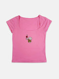 Embroidered Scoop Neck Top - XS