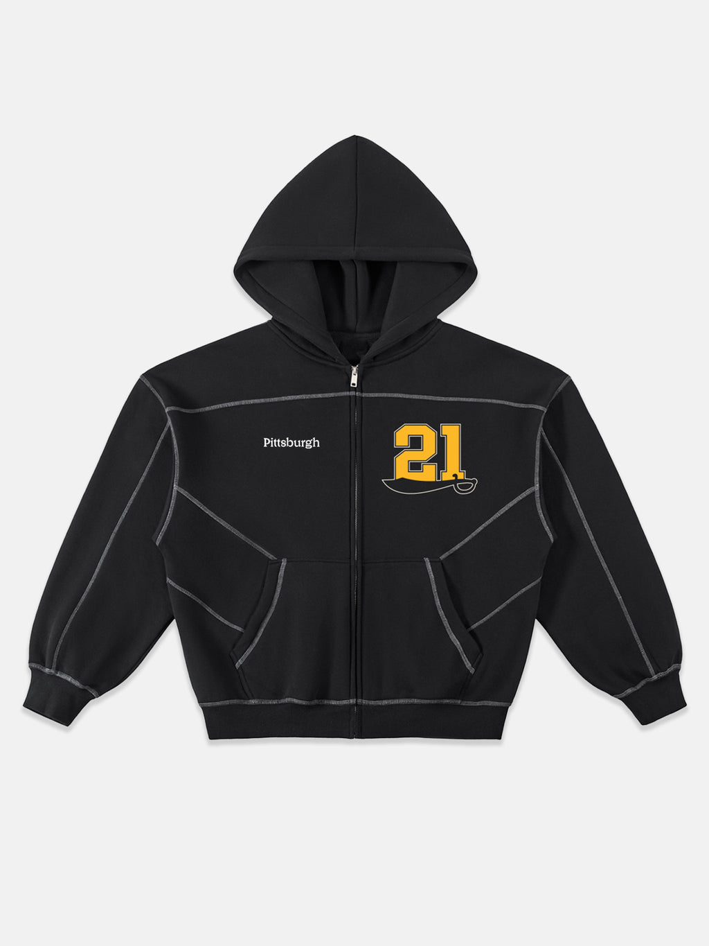 Contrast-Stitched Boxy Fleece Zip Hoodie