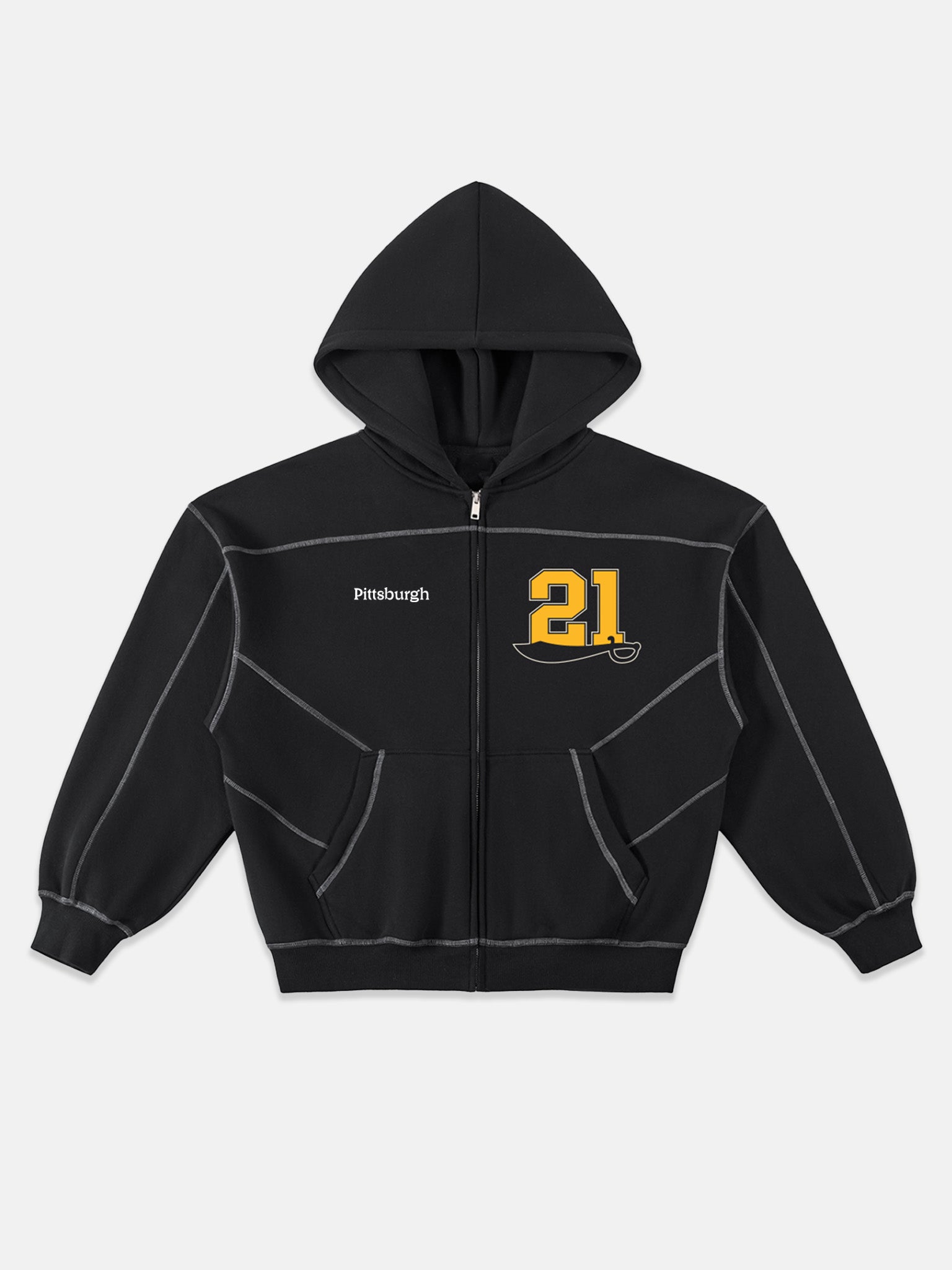 Contrast-Stitched Boxy Fleece Zip Hoodie