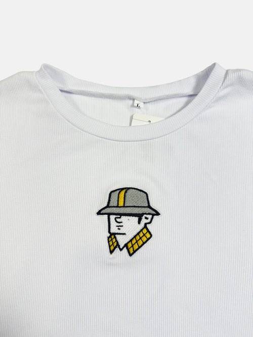 Embroidered Ribbed Baby Tee - Large